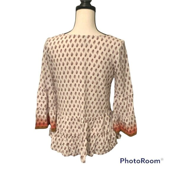 Mudd Women Ruffle Peplum Top Pheasant Blouse Size S 3/4 Bell Sleeve Ruffle Hem - Picture 8 of 12